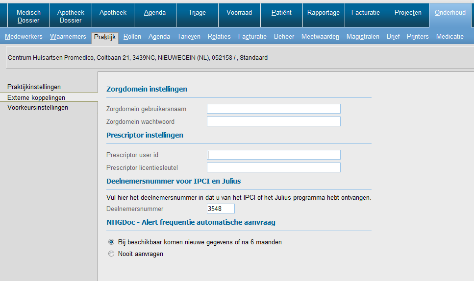 Promedico Prescriptor instellingen